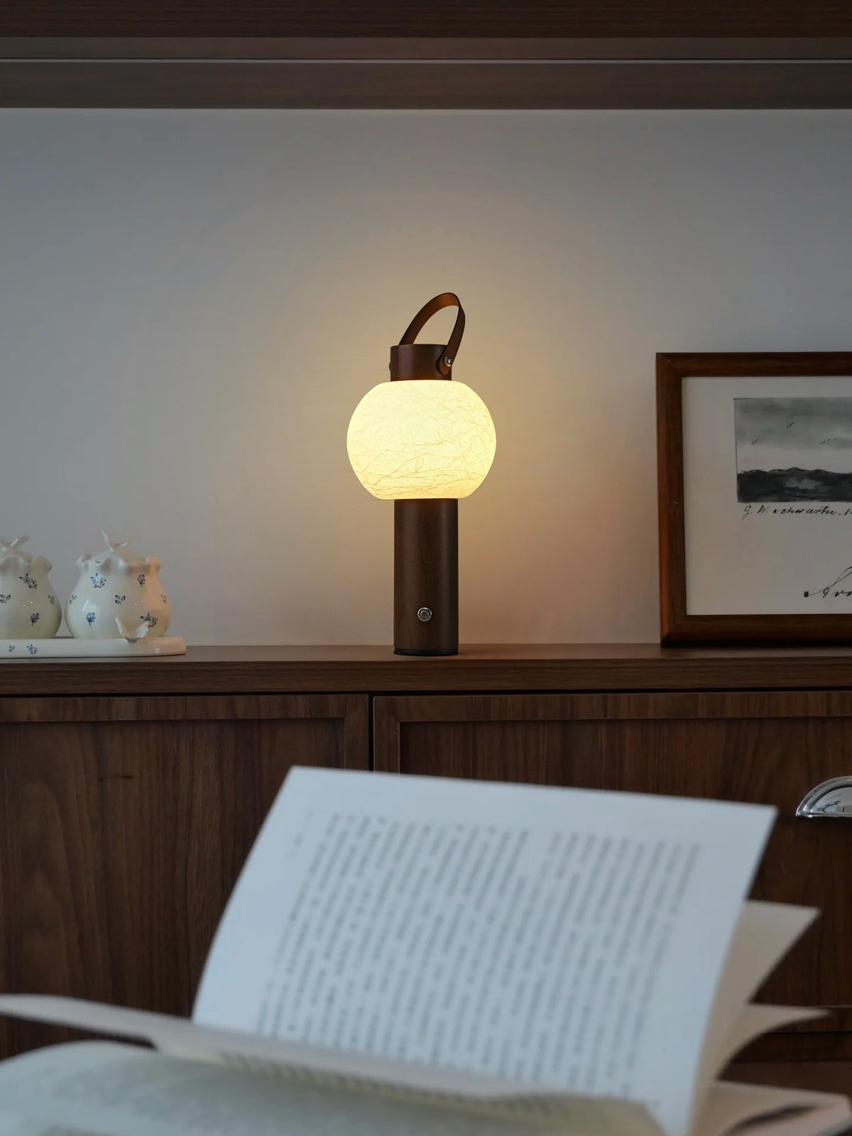 Portable Silk-Effect Acrylic Table Lamp in Wood Finishes - 09 09-scene-portable-lamp-lounge