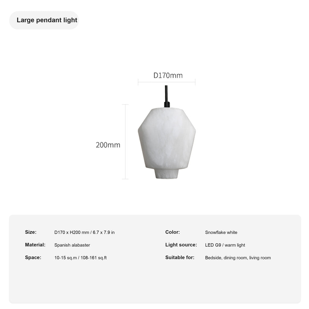 Modern Spanish Alabaster Pendant Light in Snowflake White - 09 sku large english