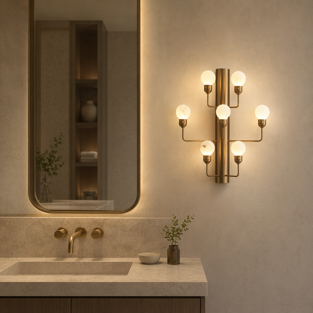 Modern Spanish Alabaster Wall Sconce in Natural Brass - product image 05
