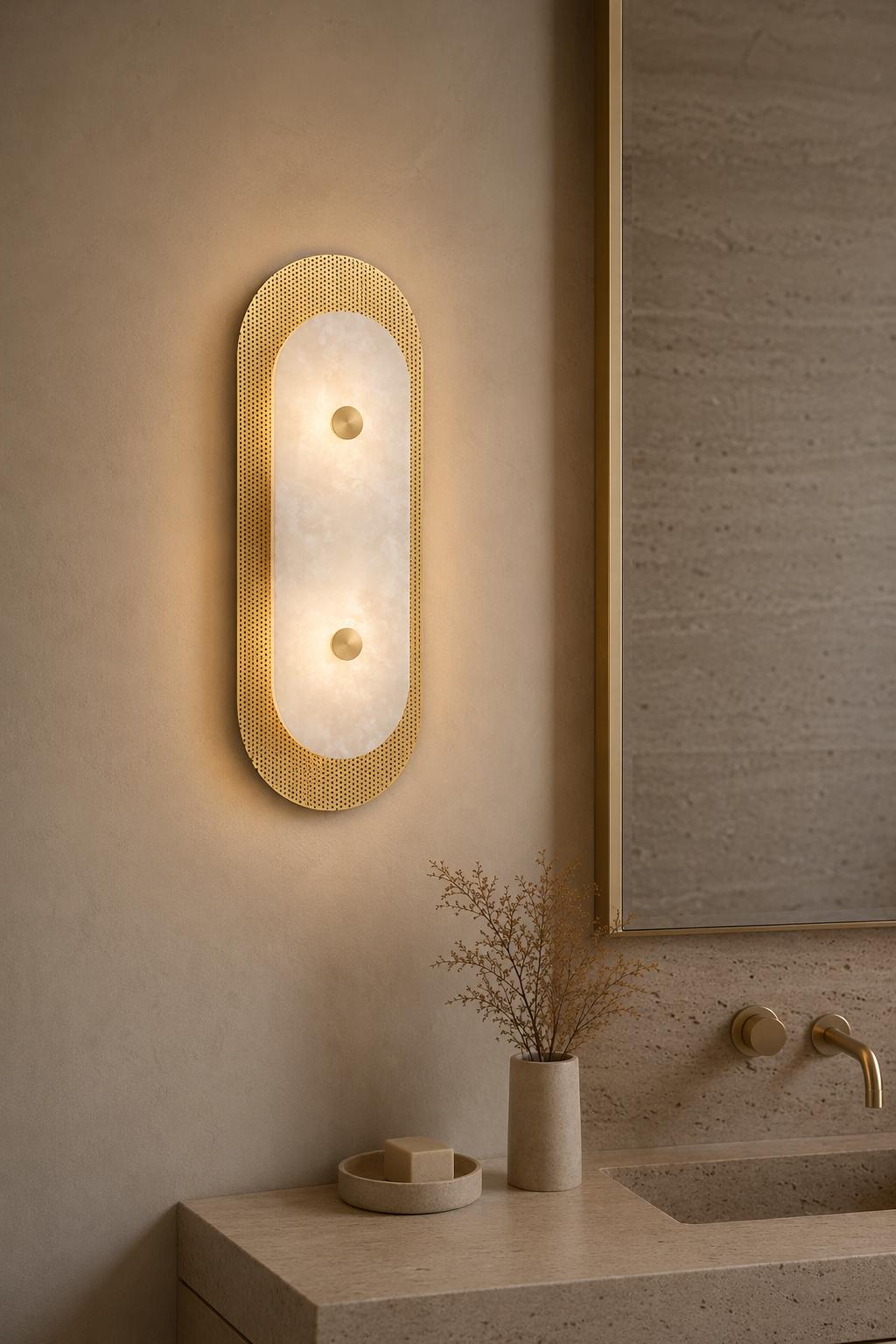Modern Brass Marble Oval LED Wall Sconce - 09 09-spa-bathroom-dry-vanity-wall