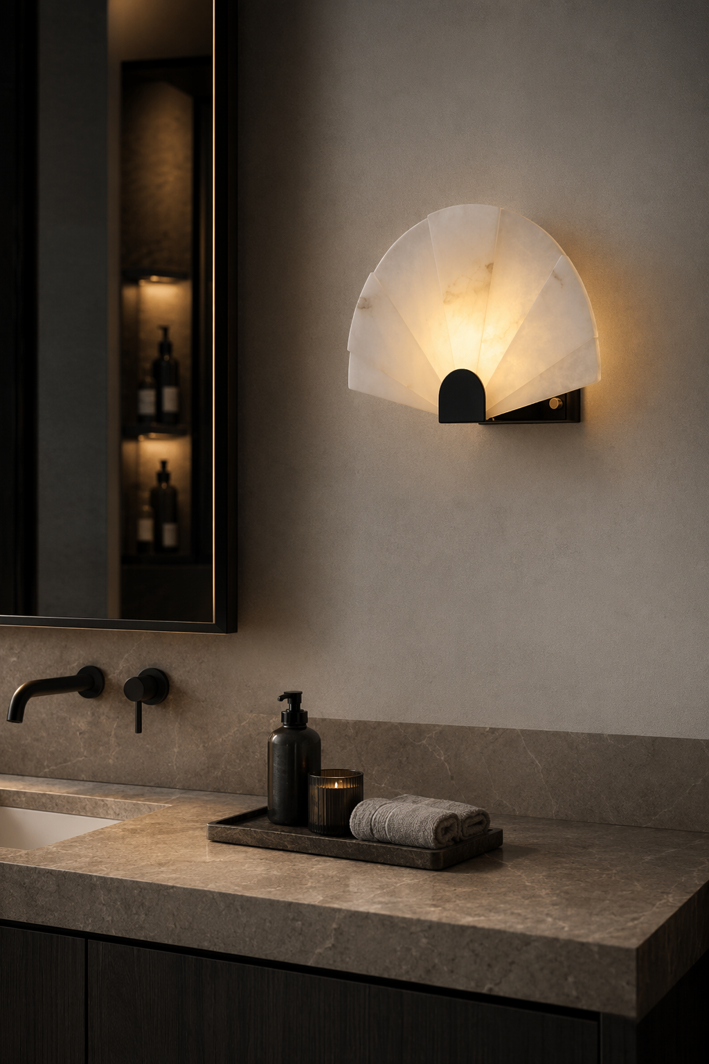 Modern Snowflake Alabaster Fan Wall Sconce in Matte Black - product image 07