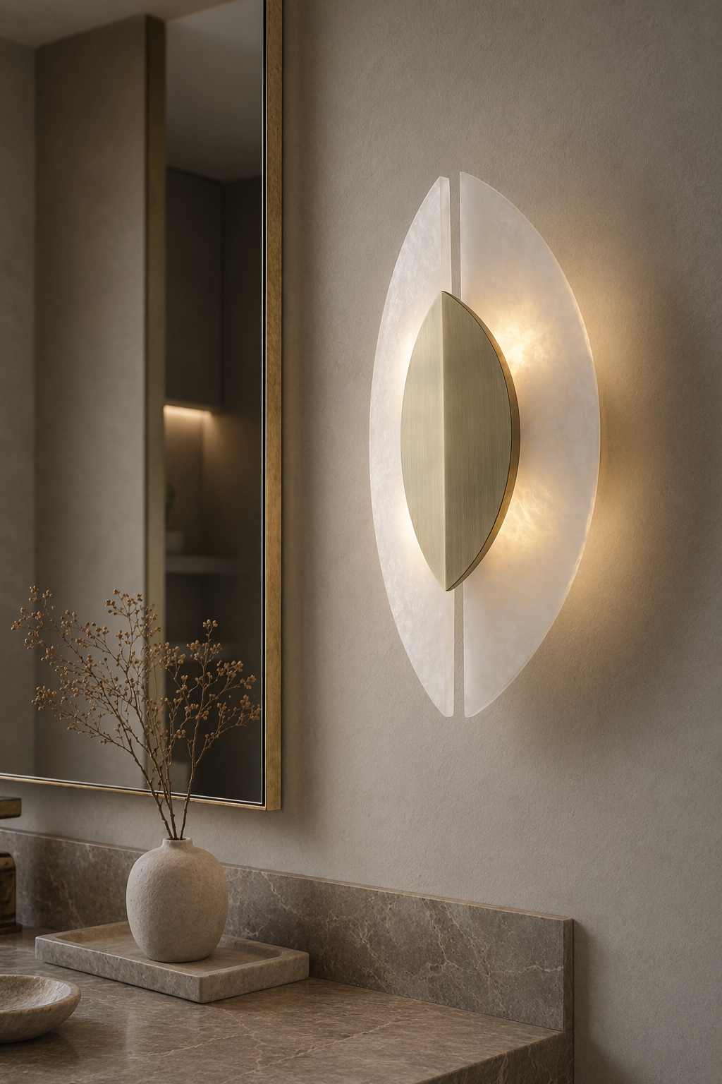 Modern Alabaster Leaf Wall Sconce in Antique Brass - product image 07