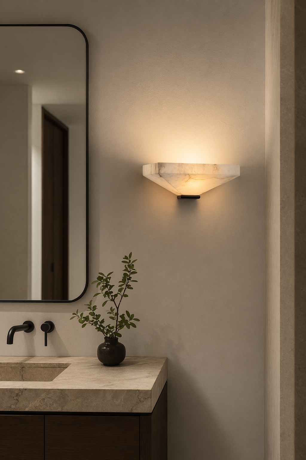 Modern Snowflake Alabaster Faceted Wall Sconce in Dark Bronze - product image 05