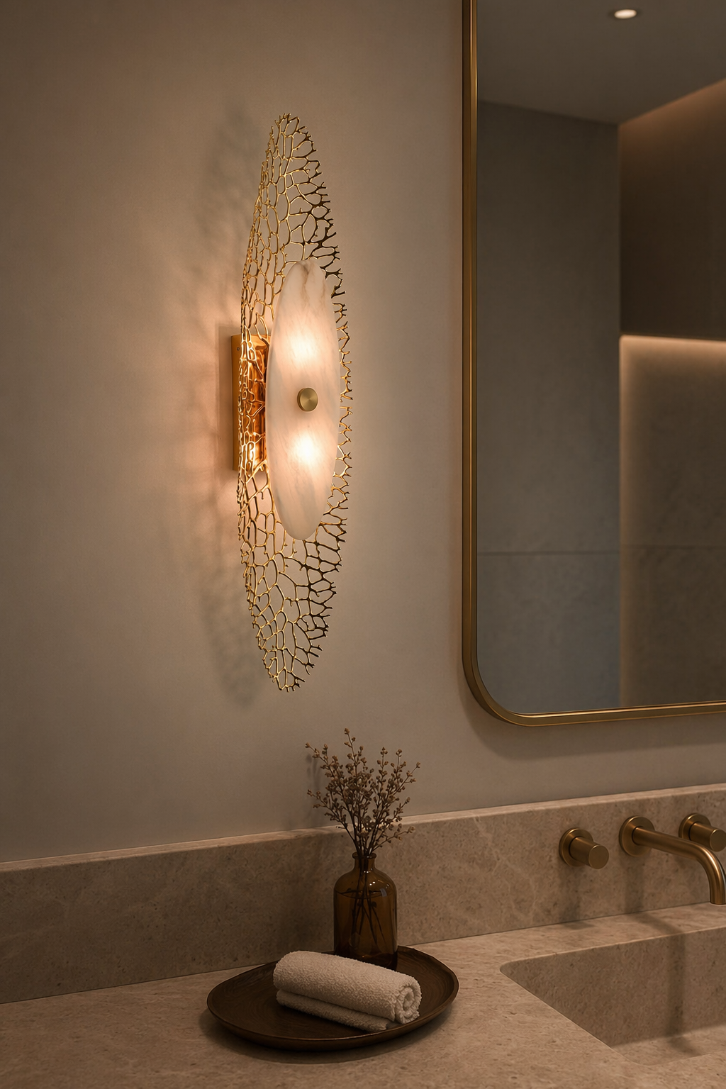 Modern Alabaster Coral Wall Sconce in Natural Brass - product image 04