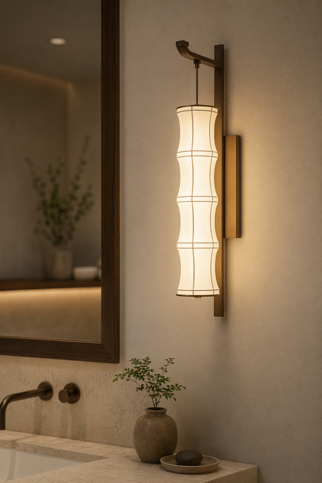 Modern Song-Inspired Bamboo Wall Sconce in Antique Brass - product image 18