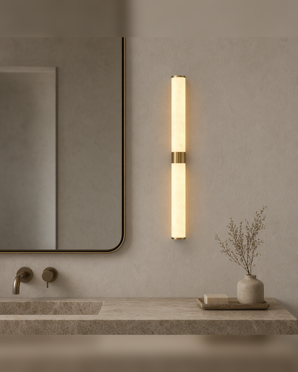 Modern Snowflake Alabaster Cylinder Wall Sconce in Natural Brass - product image 13
