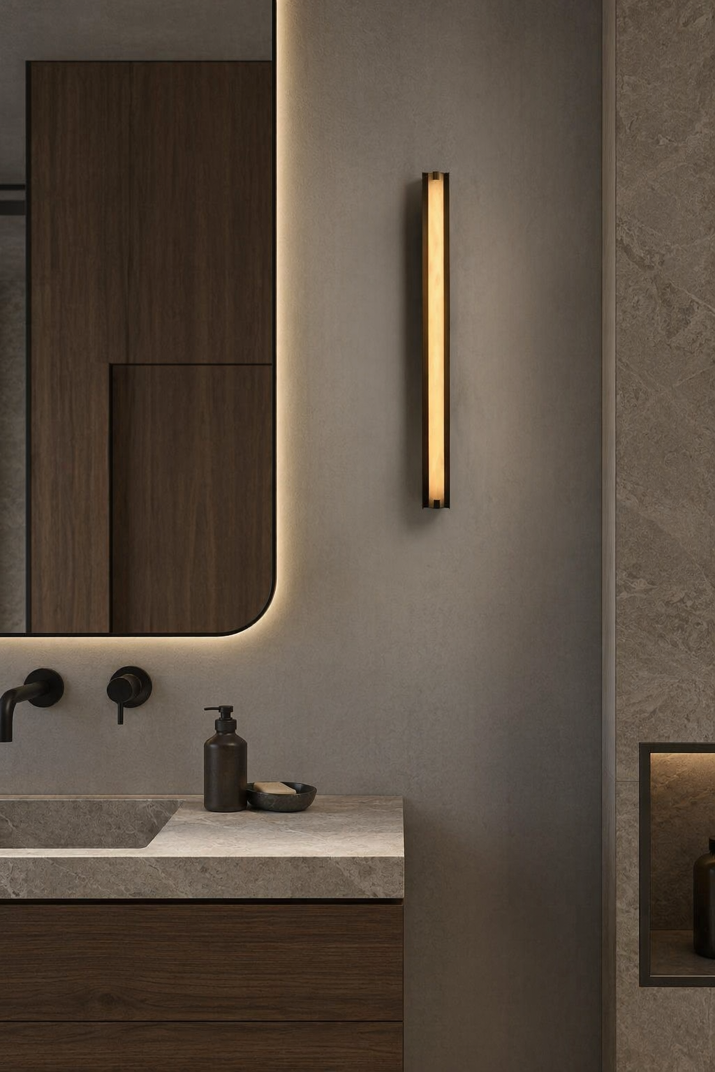 Modern Alabaster Linear Wall Sconce in Antique Brass - product image 08