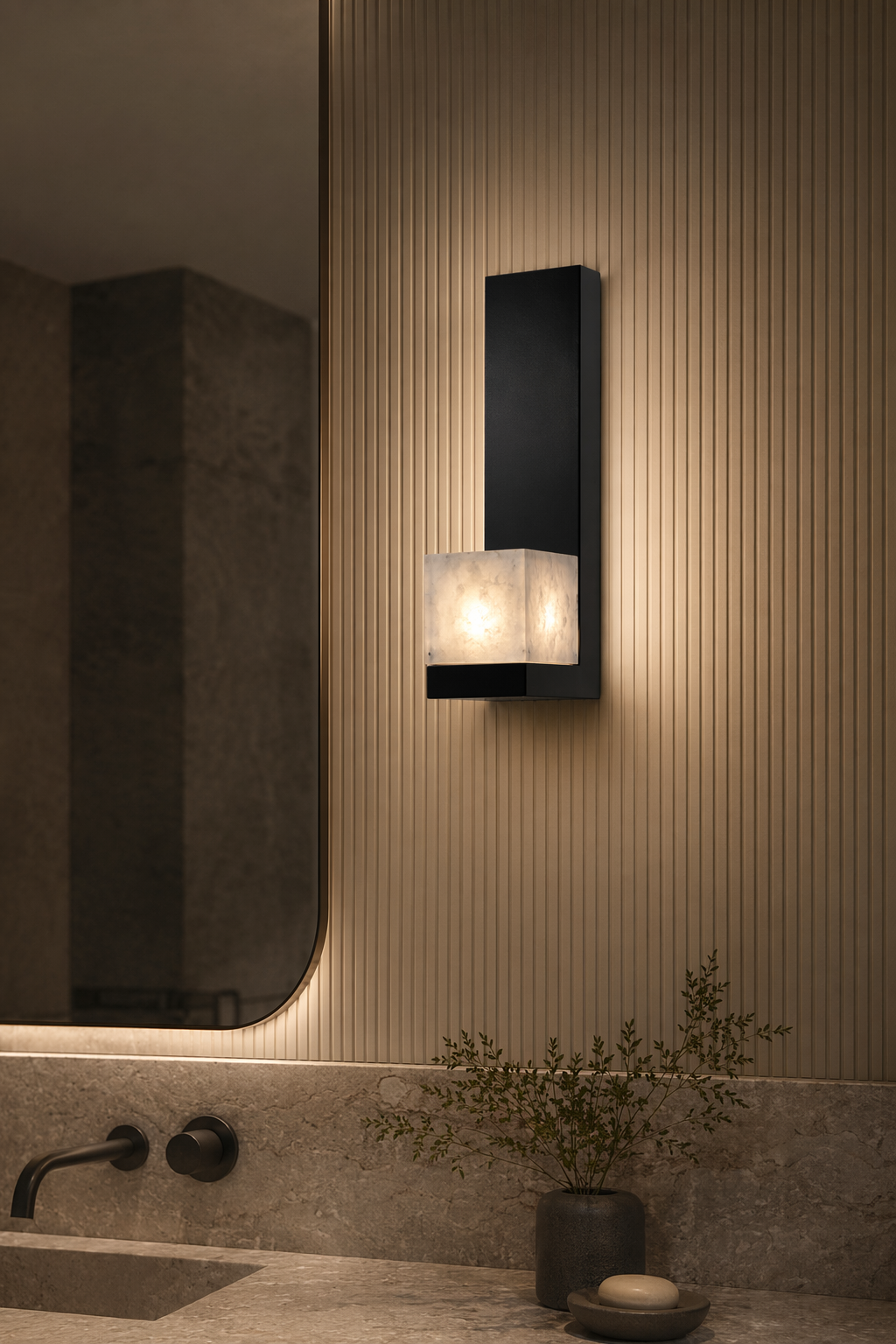 Modern Snowflake Alabaster Wall Sconce in Brushed Black - product image 07