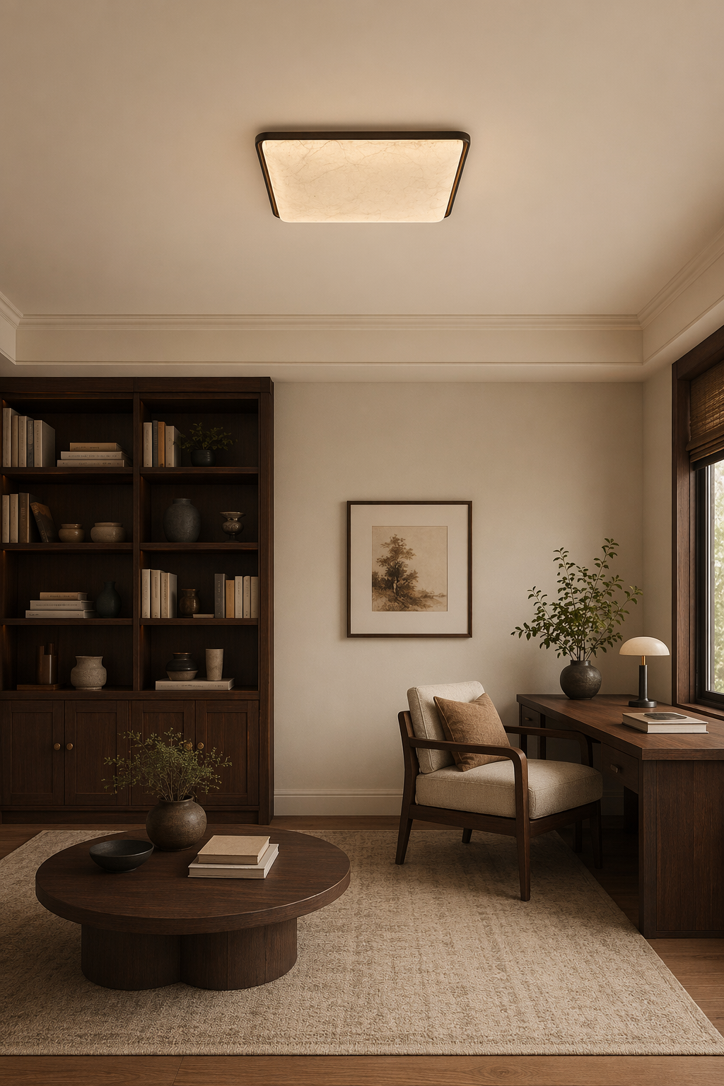 Modern Mulberry Silk Geometric Ceiling Light in Walnut and White - product image 07