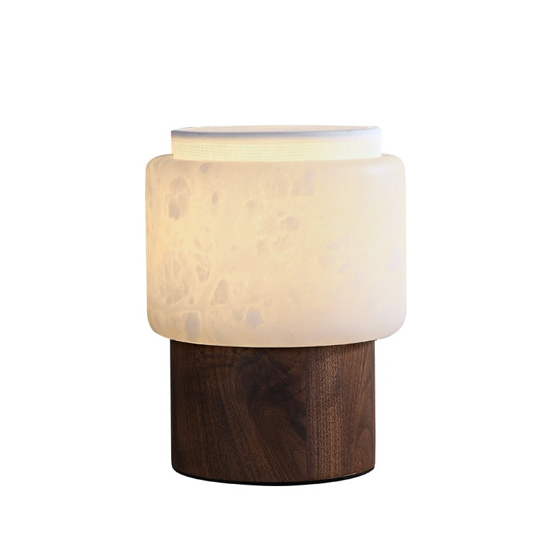 Modern Alabaster Wood Cylinder Table Lamp - 20 09-white-background-black-walnut