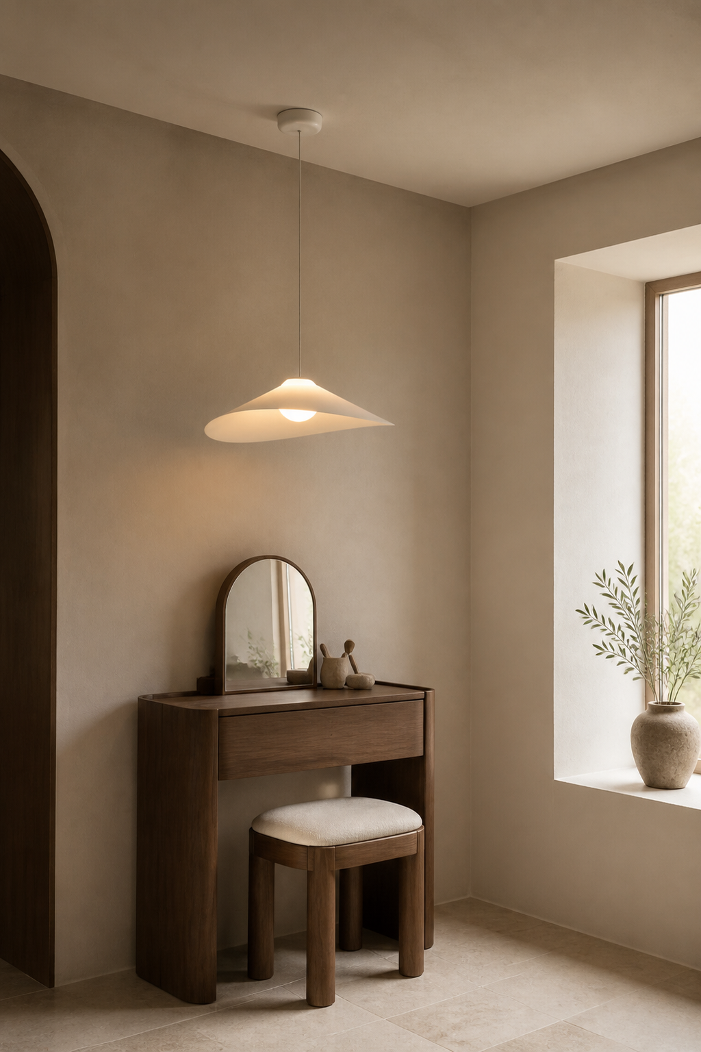 Velaire Sculptural Wing Pendant Light 50 cm installed scene 7 with complete ceiling connection