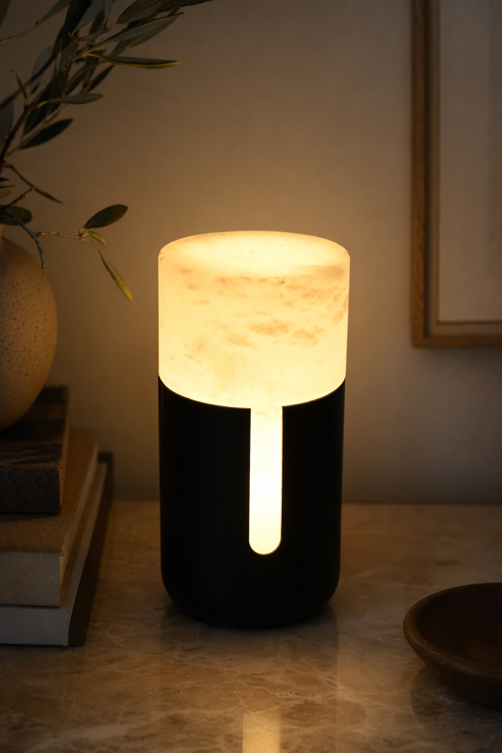 Modern Alabaster Cylinder Table Lamp in Matte Black - product image 12