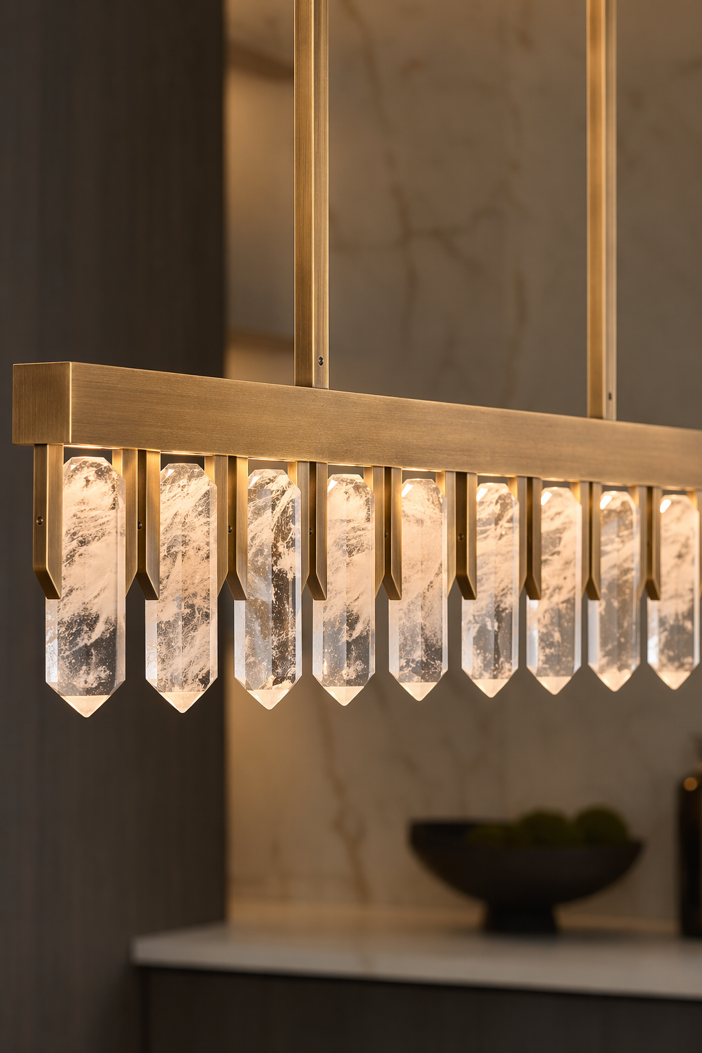 Modern Linear Crystal LED Island Chandelier - generated 10 10-crystal-light-detail