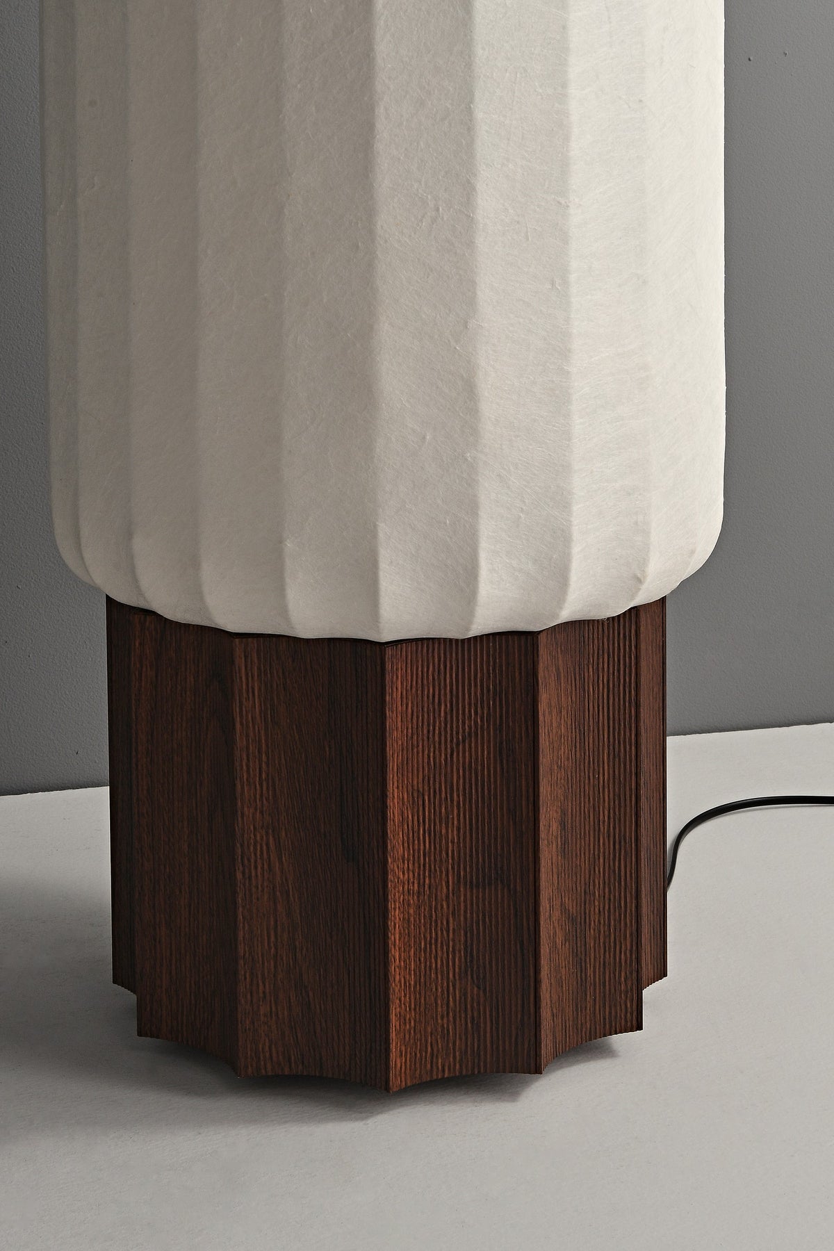 Modern Mulberry Silk Cylinder Table and Floor Lamp with Walnut Wood-Grain Base - 10 10-detail-shade-texture