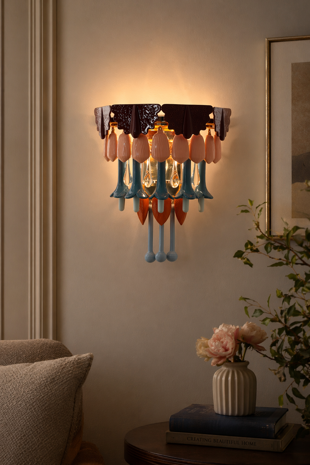 Colorful Ceramic Floral Wall Sconce - 10 10-evening-wall-mood