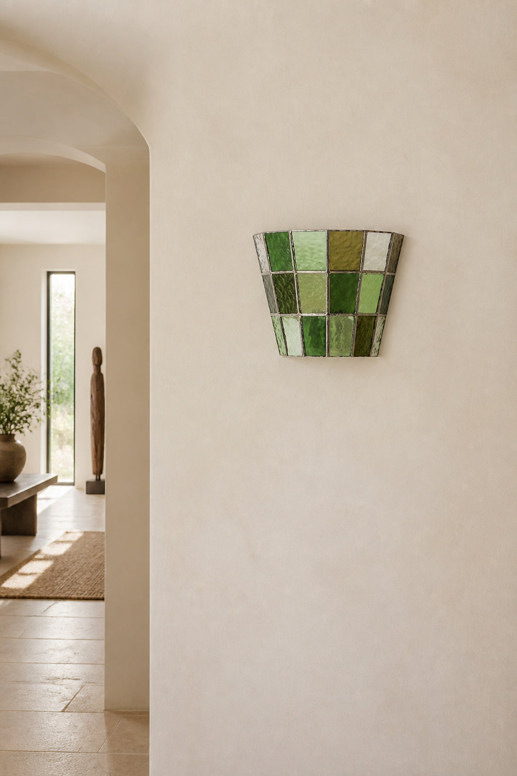 Textured Glass Flush-Mount Wall Sconce — flush green corridor daylight