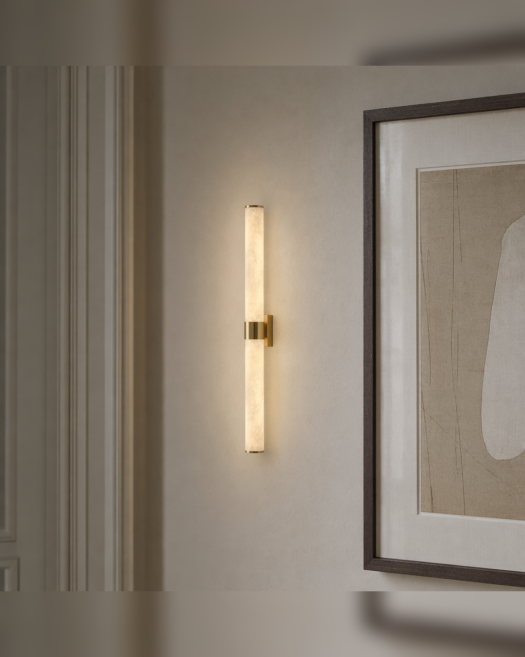 Modern Snowflake Alabaster Cylinder Wall Sconce in Natural Brass - product image 05