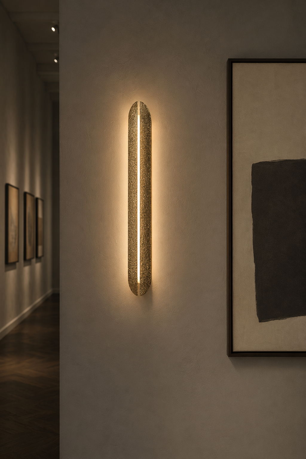 Modern Etched Brass Linear Wall Sconce in Antique Brass - product image 06