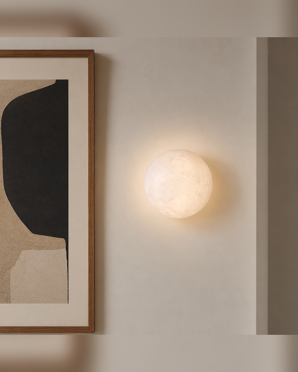 Modern Alabaster Globe Wall Sconce in Natural Brass - product image 09