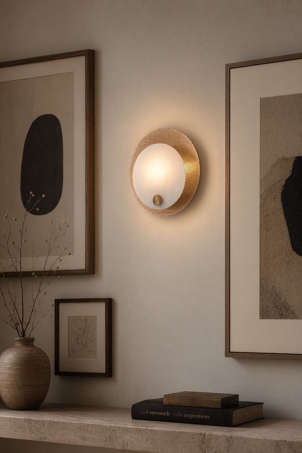 Modern Perforated Copper Alabaster Round Wall Sconce - 10 10-gallery-wall