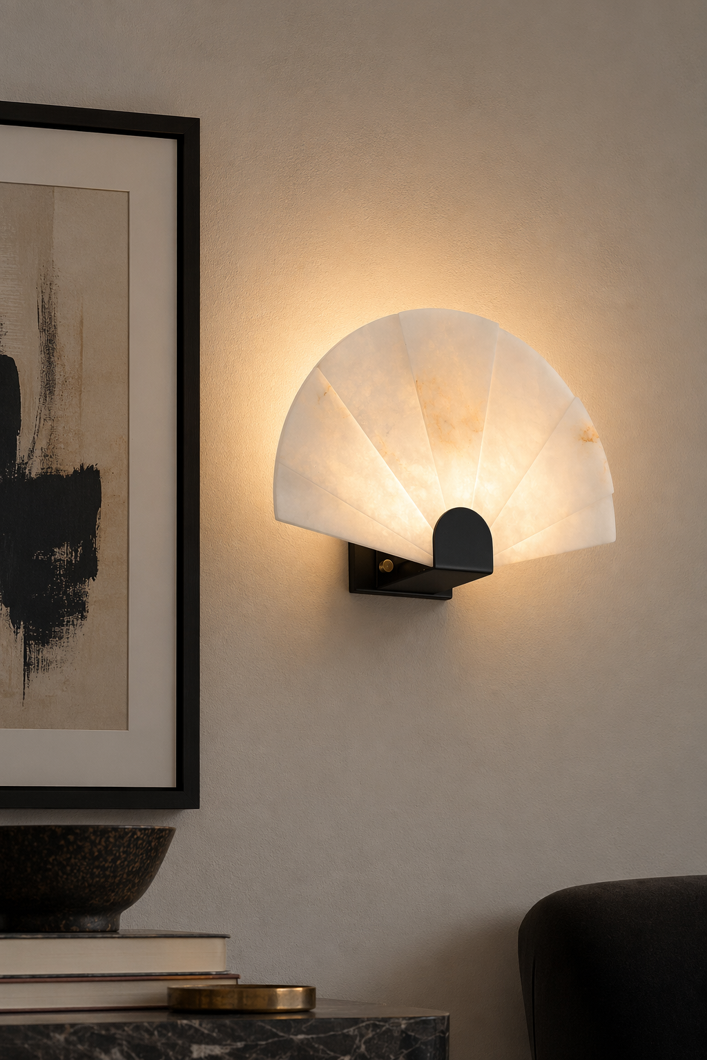 Modern Snowflake Alabaster Fan Wall Sconce in Matte Black - product image 08