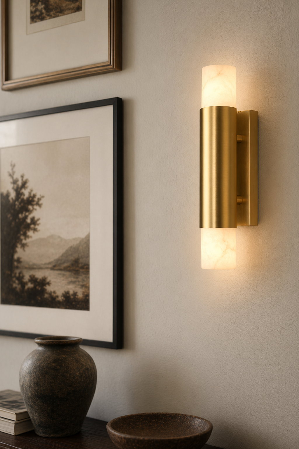 Modern Alabaster Slim Cylinder Wall Sconce - product image 11