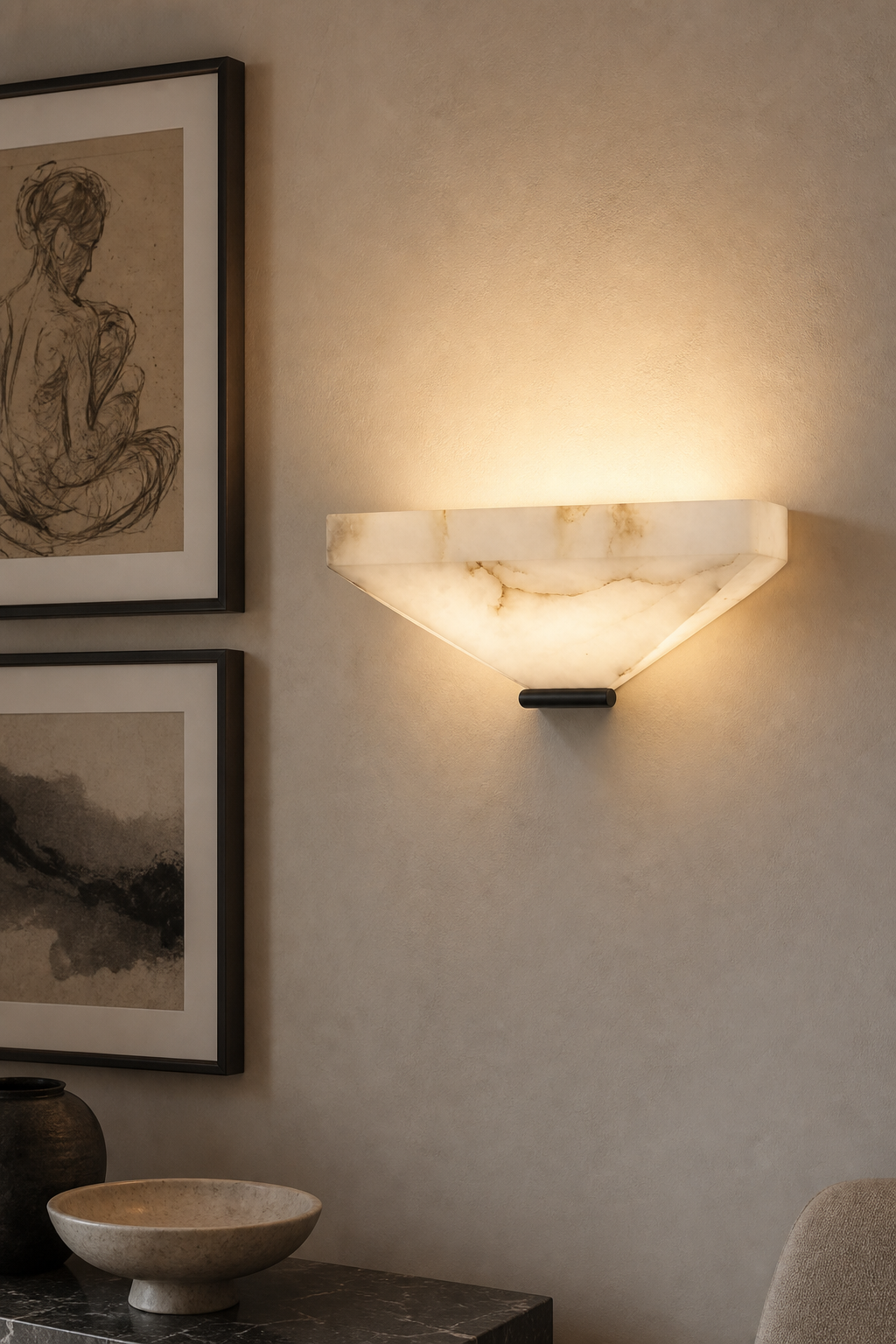 Modern Snowflake Alabaster Faceted Wall Sconce in Dark Bronze - product image 08