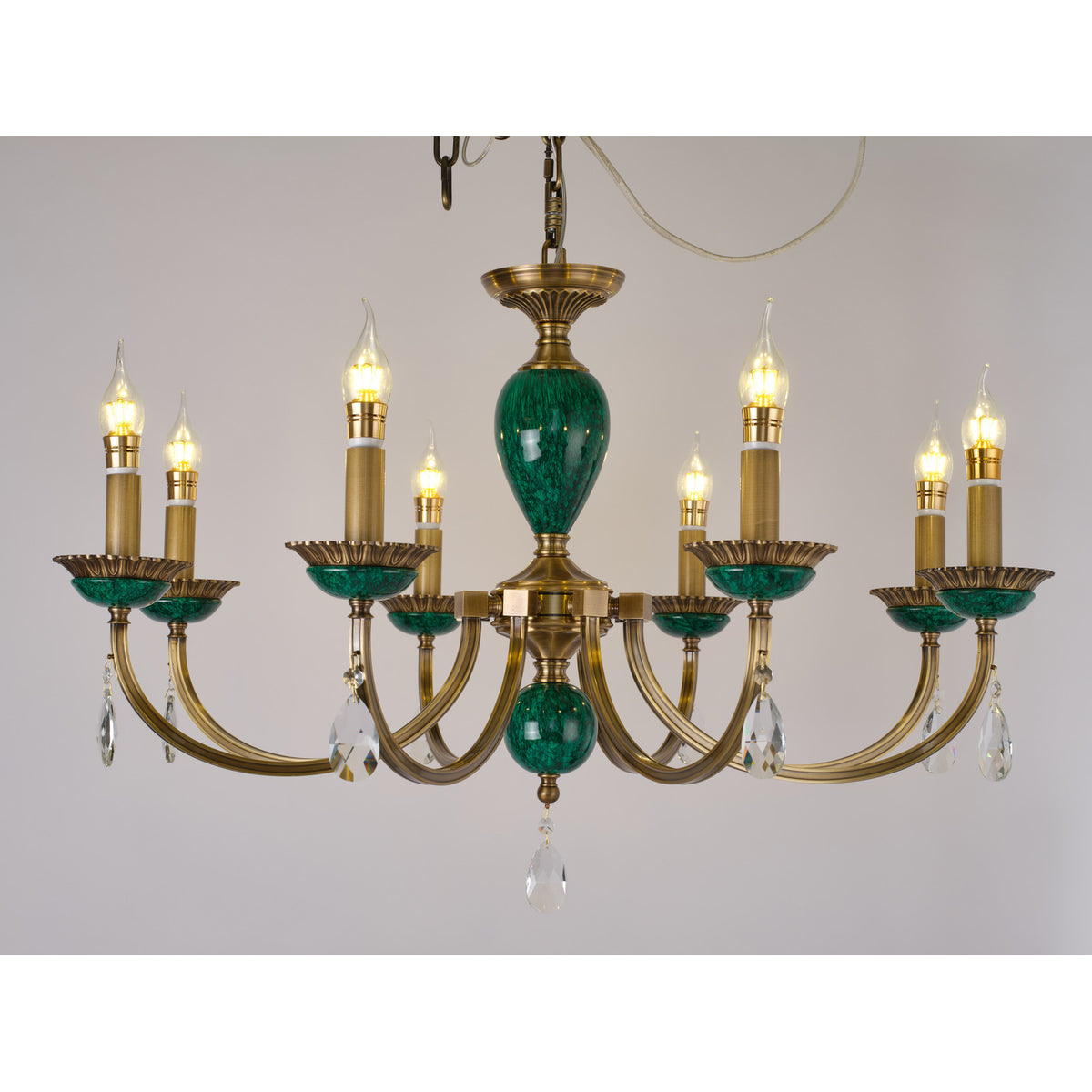 Alternate real product photograph of the Valeria eight-light chandelier