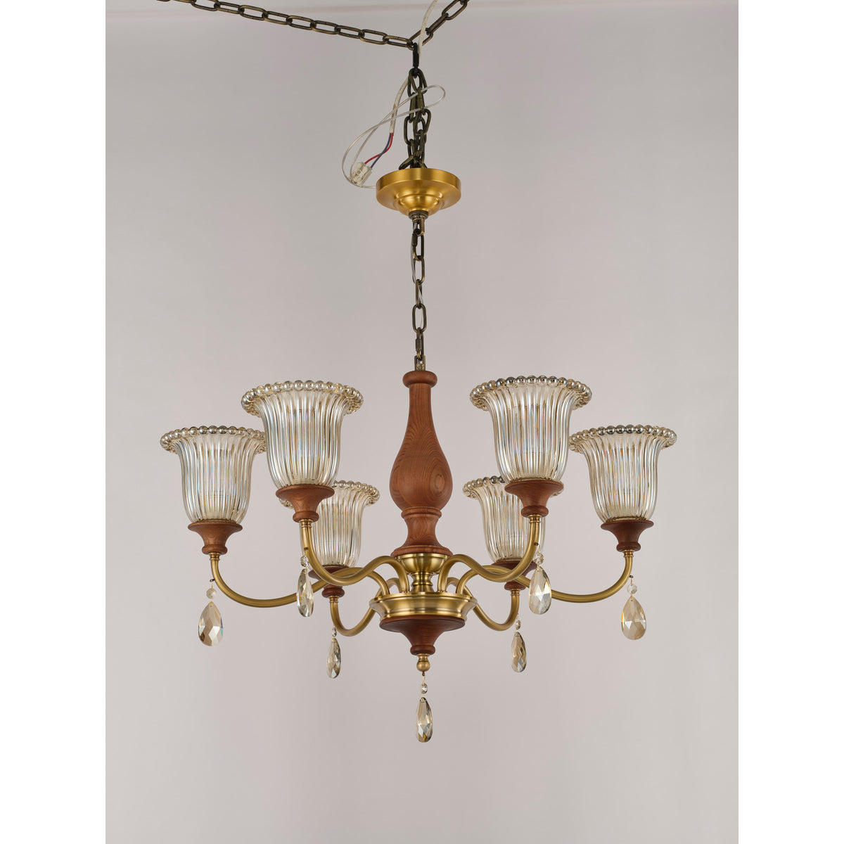 Real product photograph of the Rosalind eight-light chandelier