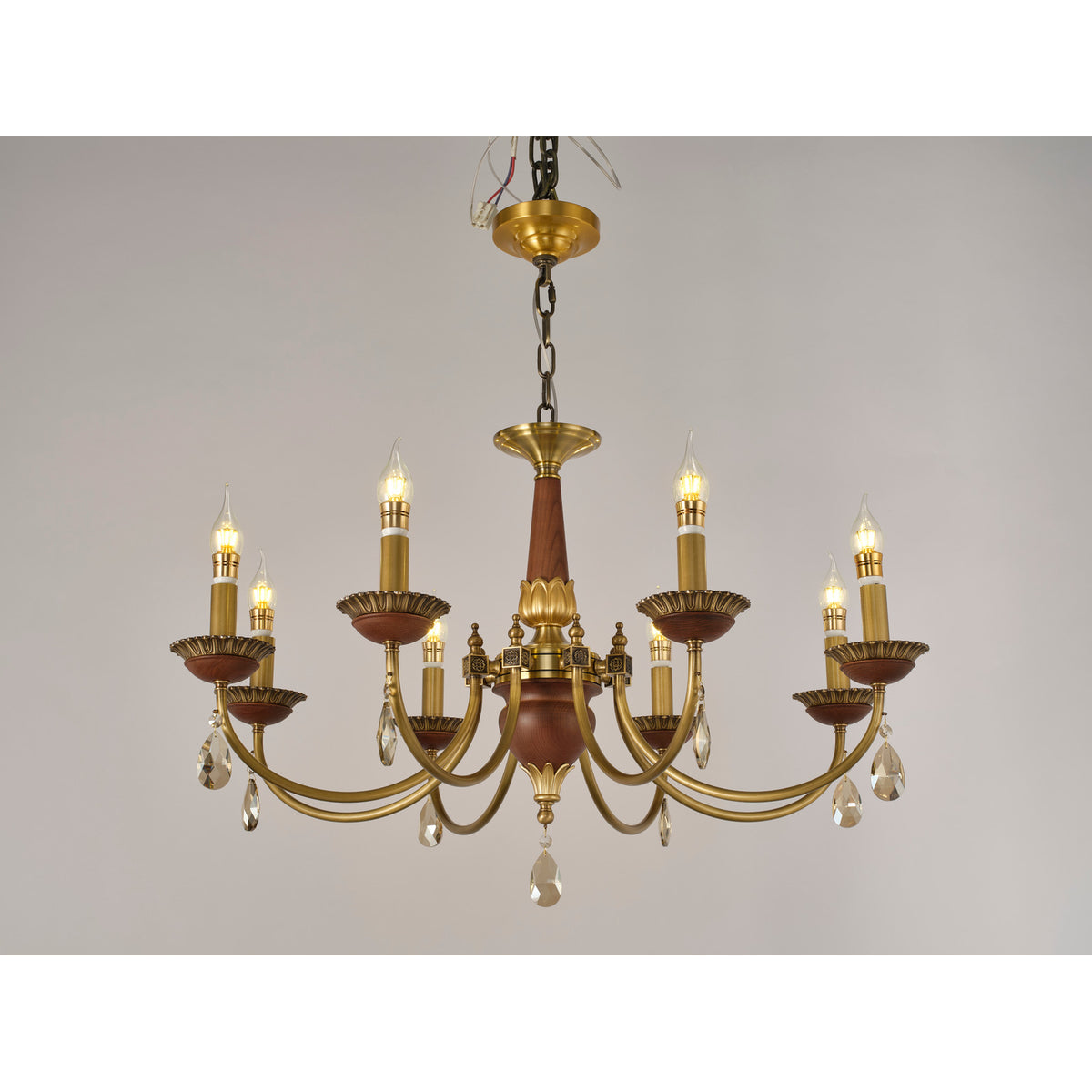 Real product photograph of the eight-light single-tier chandelier