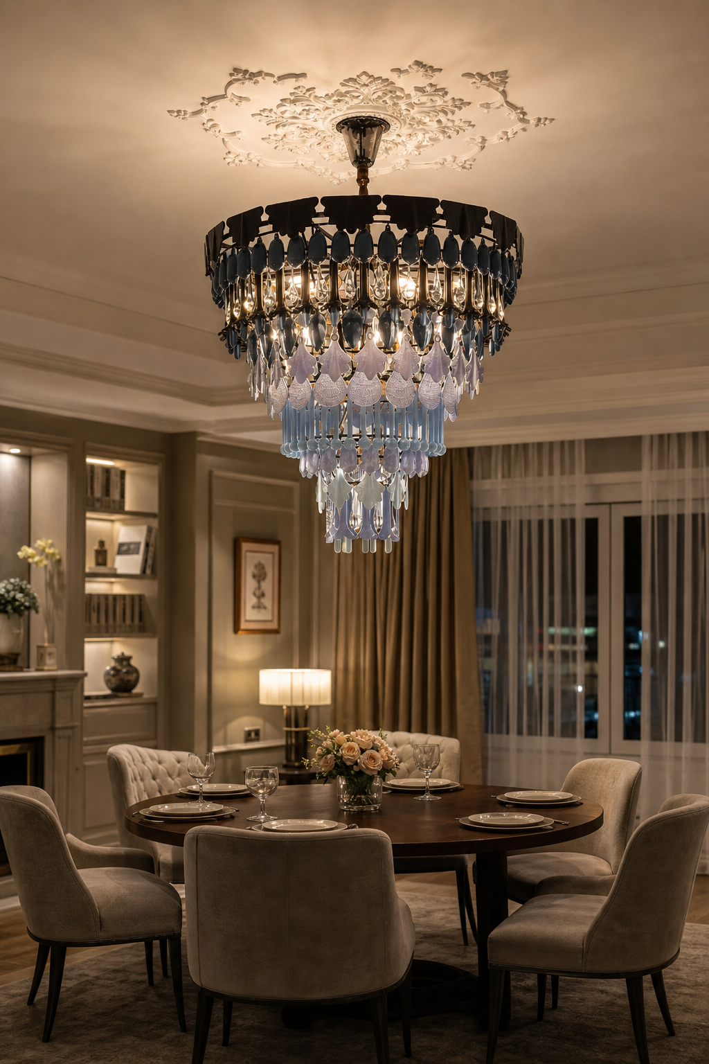 Blue Grey Ceramic Glass Chandelier - 10 10-hotel-suite-evening