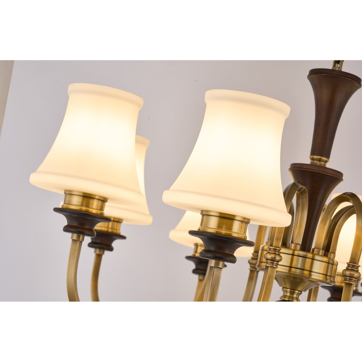 Supplier real detail photograph of the Kingswell flared opal shade and antique-brass E26 socket