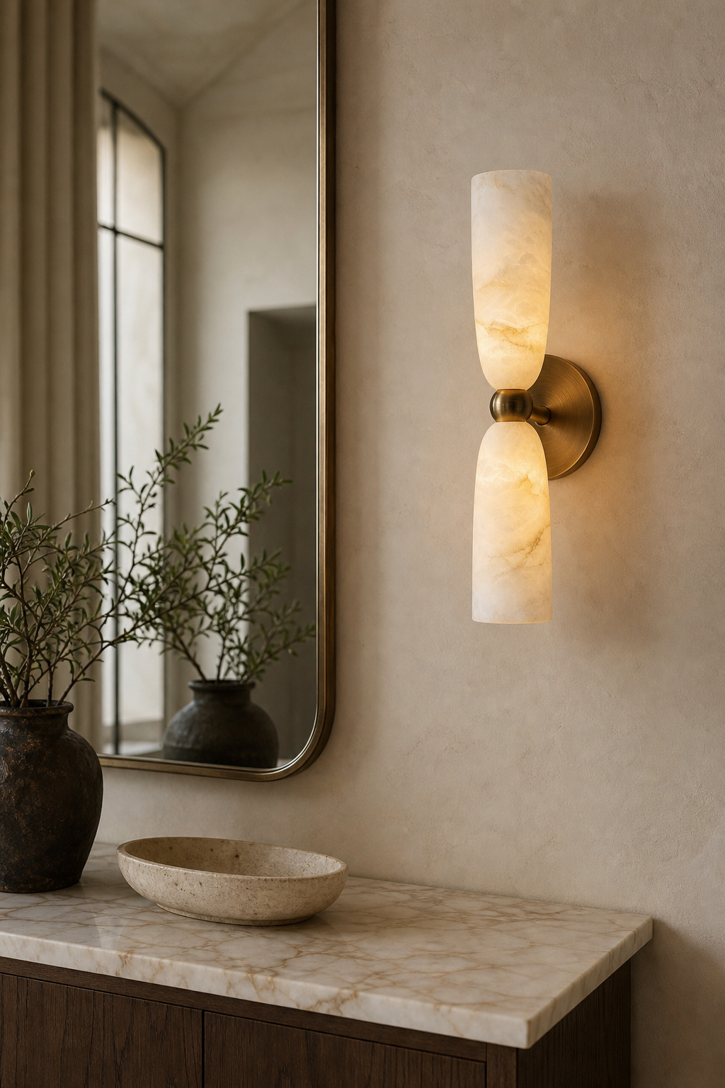 Double Alabaster Cylinder Wall Sconce mirror side lighting