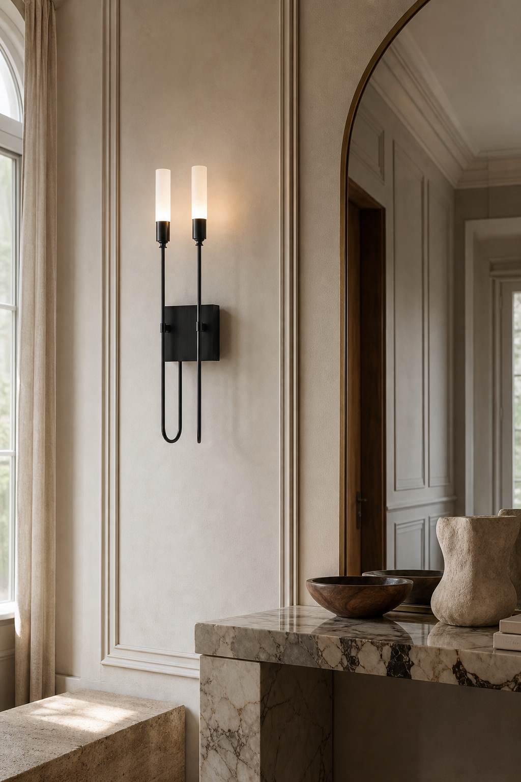 Double Loop Wall Sconce copper black mirror side lighting