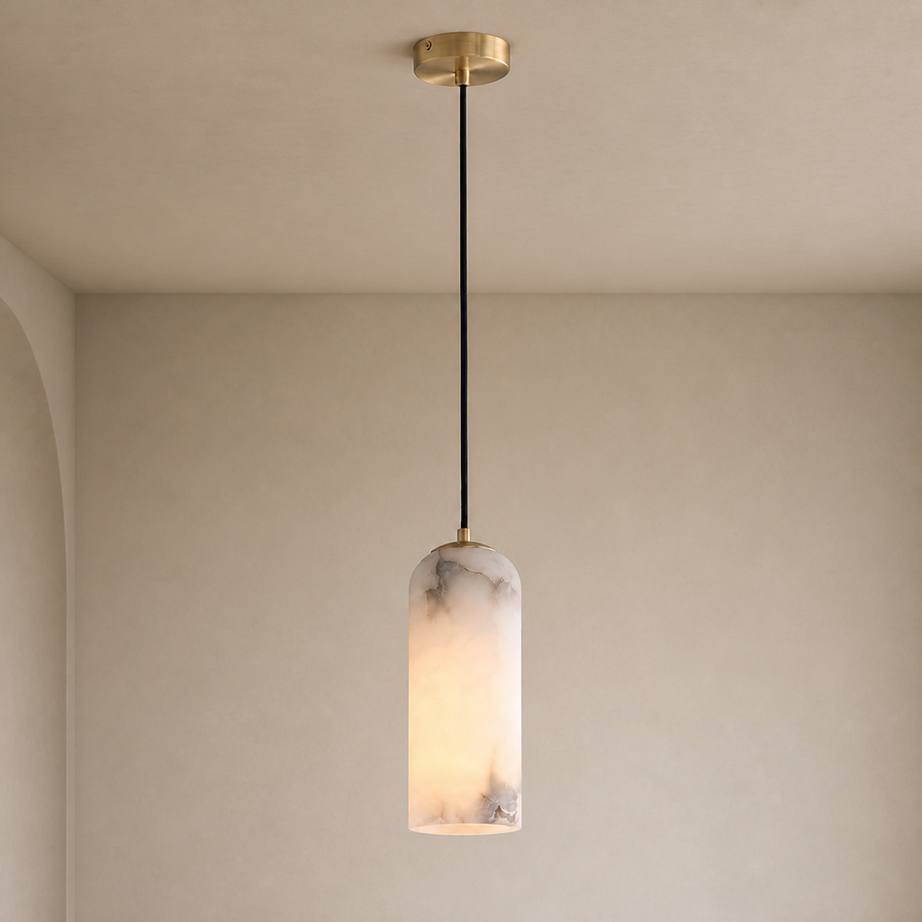 Modern Brass Marble Cylinder Pendant Light - 01 01-hero-product