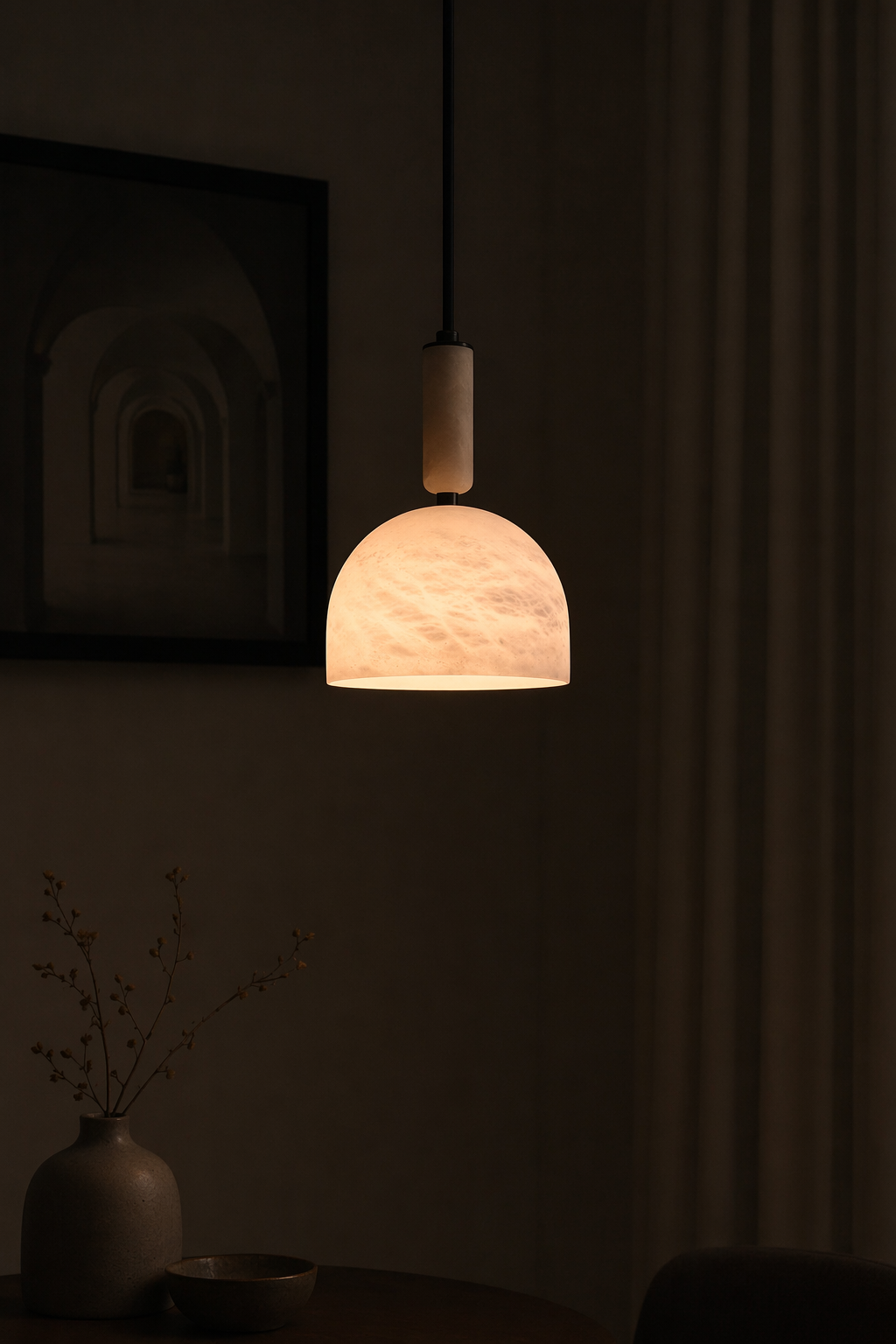 Modern Alabaster Dome Pendant Light in White - product image 07