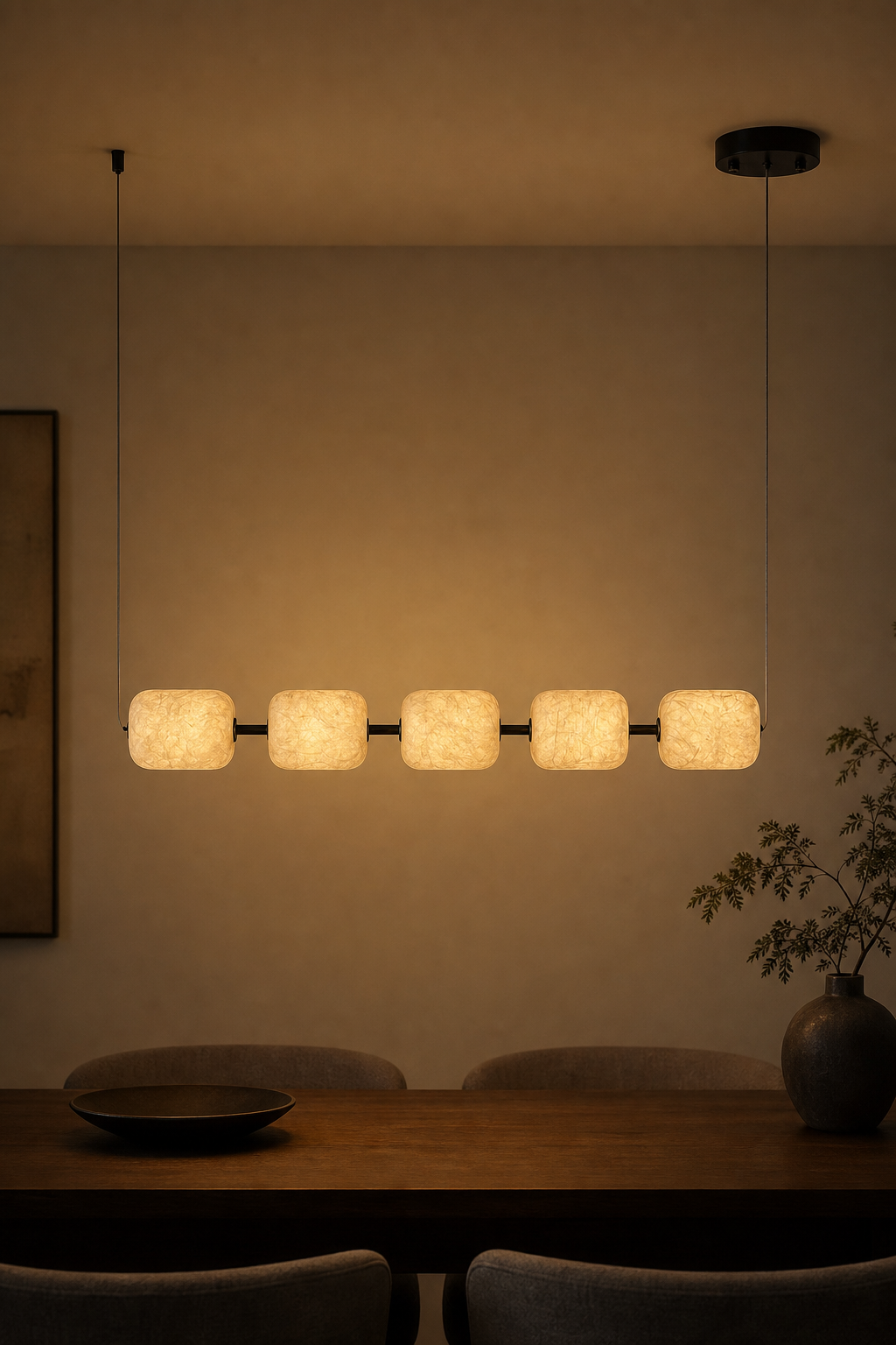 Modern Mulberry Silk Linear Pendant Light in White and Black - product image 05