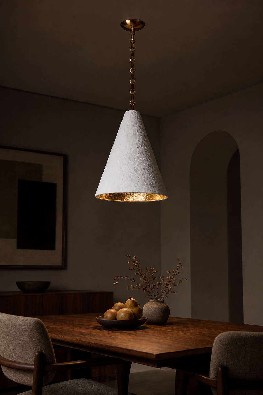 Hand-Textured Plaster Cone Pendant Light gallery 10 night mood