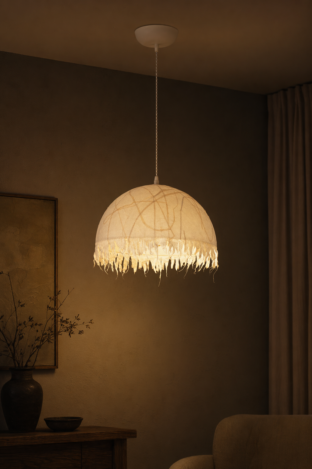 Modern Mulberry Silk Fringe Dome Pendant Light - 10 10-night-mood