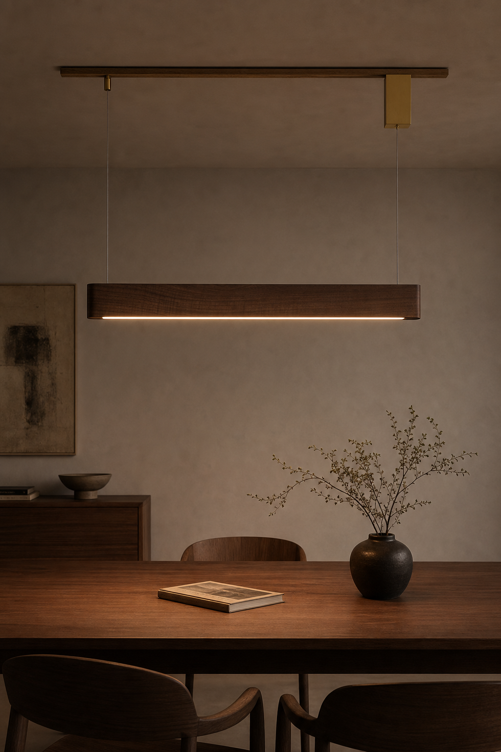 Modern Wood Linear LED Pendant Light - 10 10-night-mood