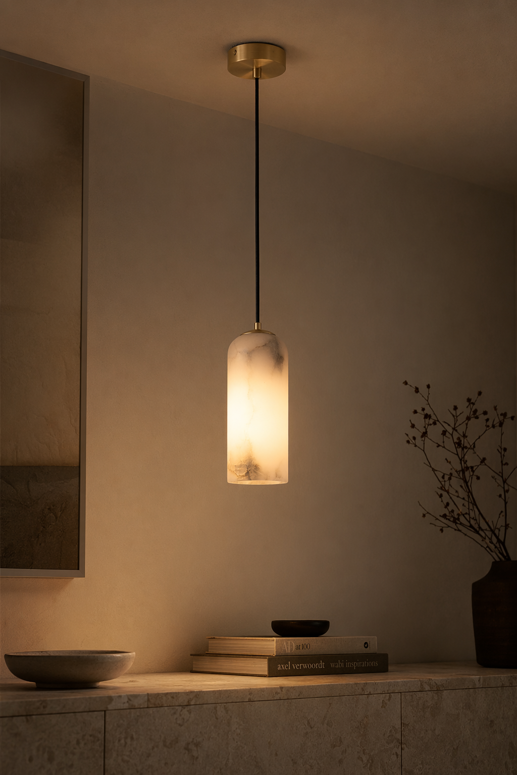 Modern Brass Marble Cylinder Pendant Light - 10 10-night-mood