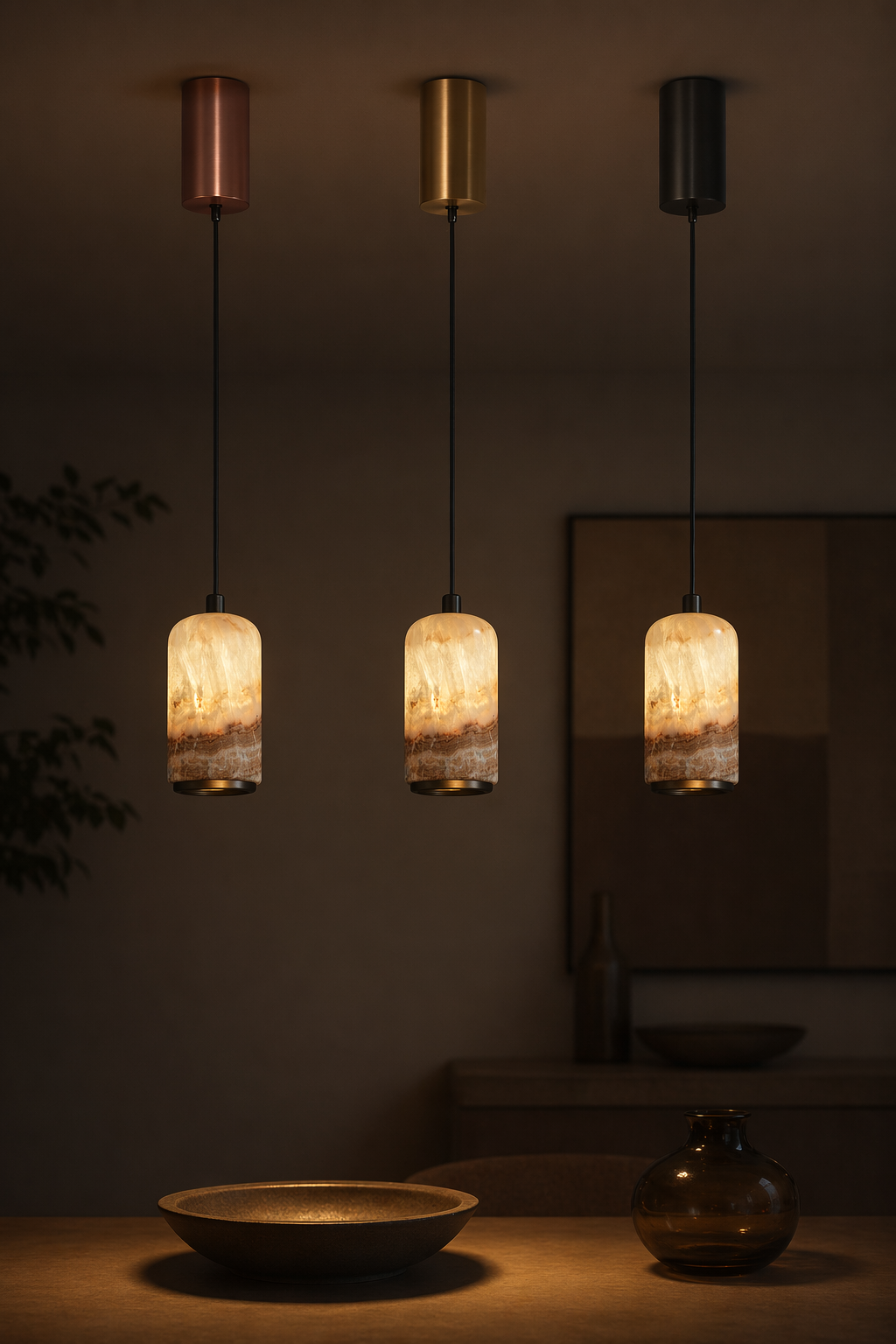 Modern Colorful Stone Cylinder Pendant Light - generated main 10 10-night-mood