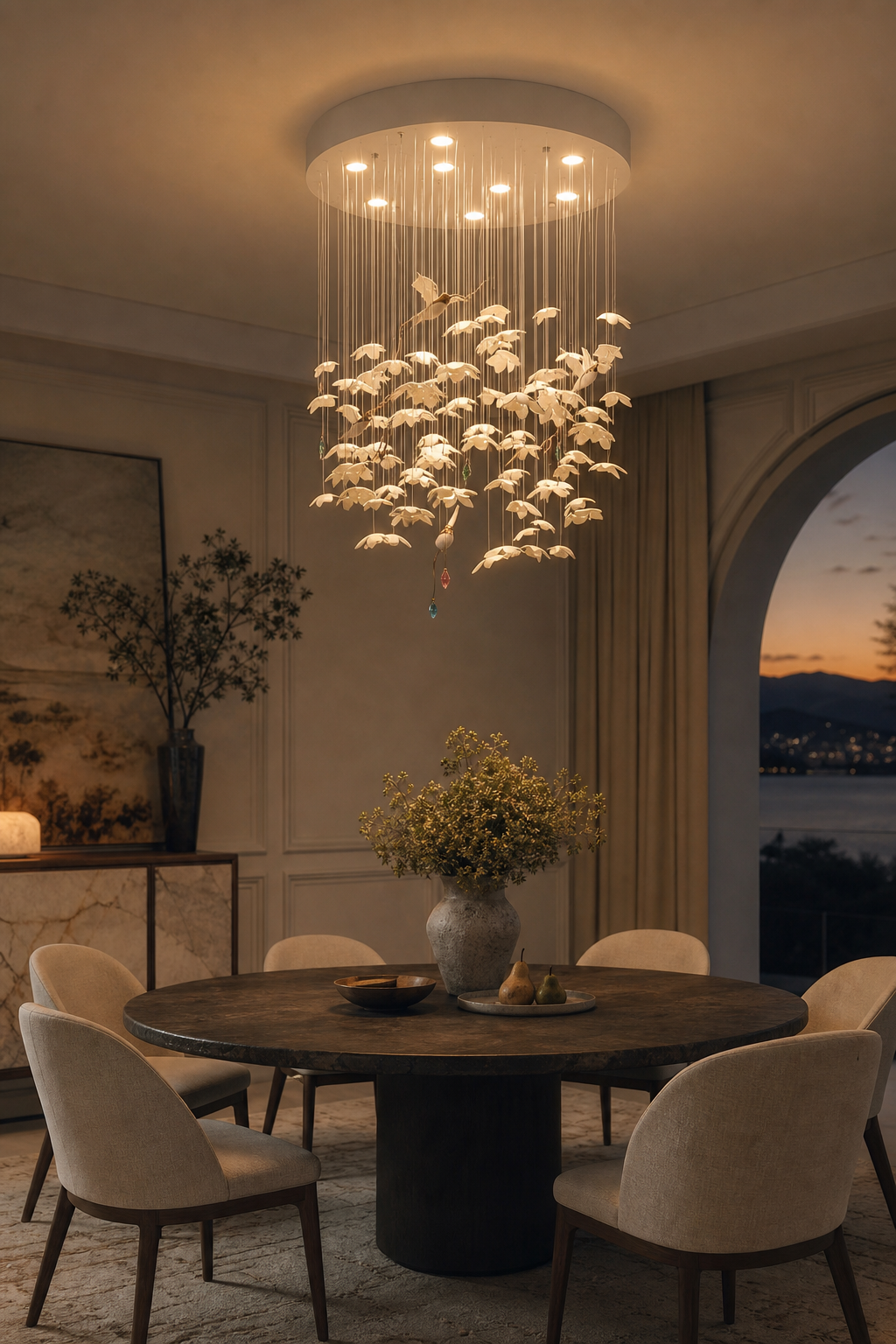 Floating Orchid Ceramic Short Chandelier night mood