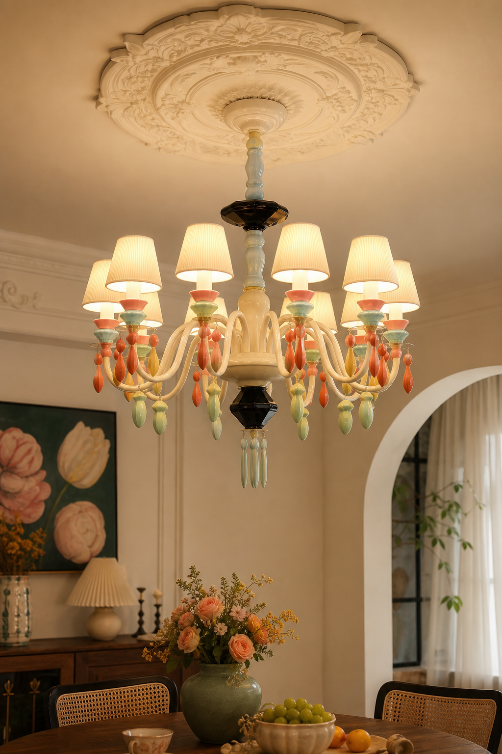 Pastel Ceramic Single-Tier Chandelier night mood