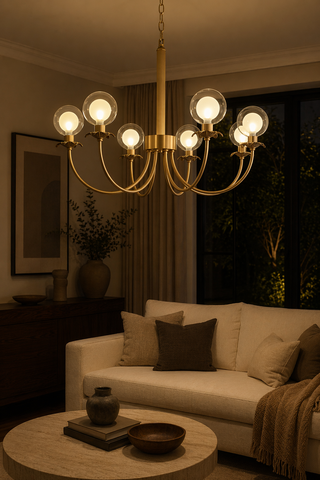 Modern Brass Glass Globe Chandelier - generated main 10 10-night-mood