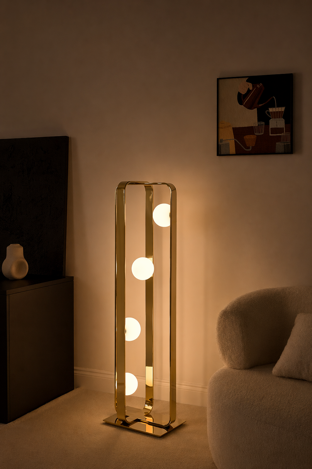 Modern Champagne Gold Globe Floor Lamp - generated main 10 10-night-mood