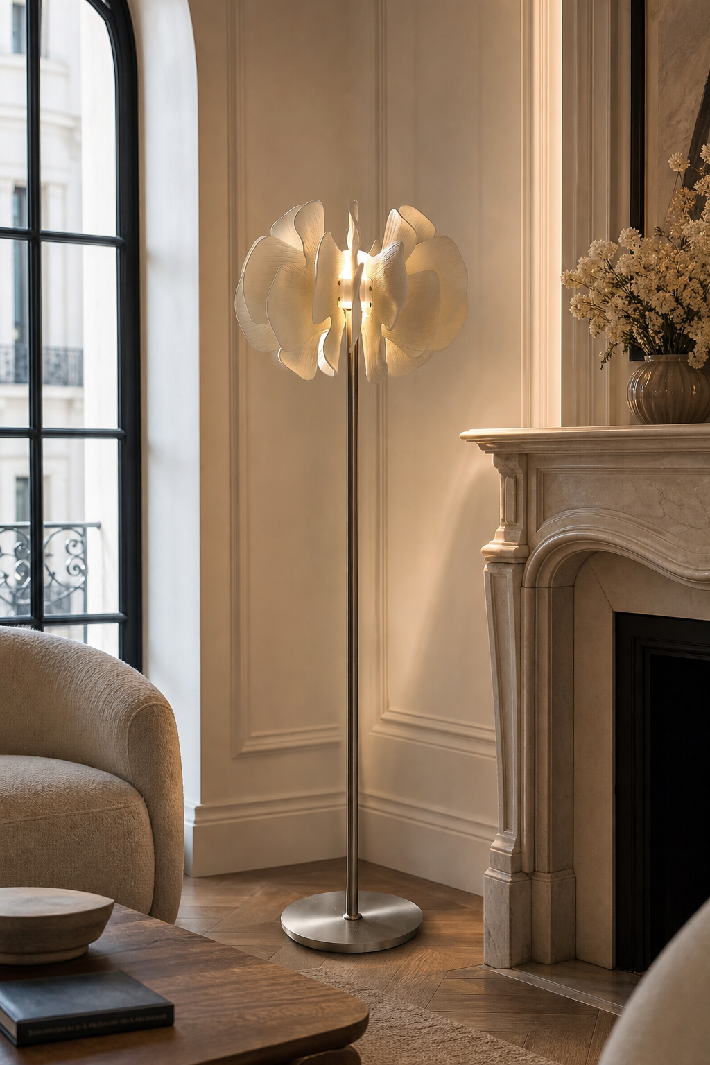 Sculptural Ceramic Petal Floor Lamp night mood