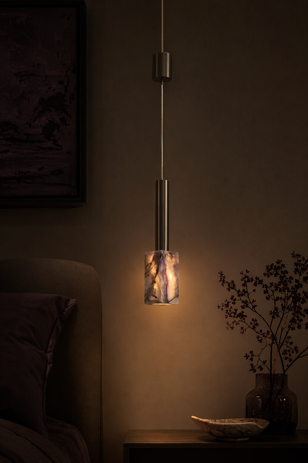 Modern Purple Crystal Cylinder Pendant Light - generated main 10 10-night-mood