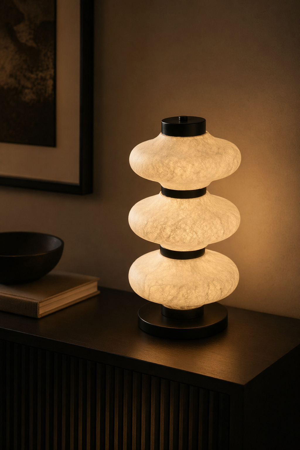 Modern Mulberry Silk Stacked Table Lamp in Matte Black and White - product image 10