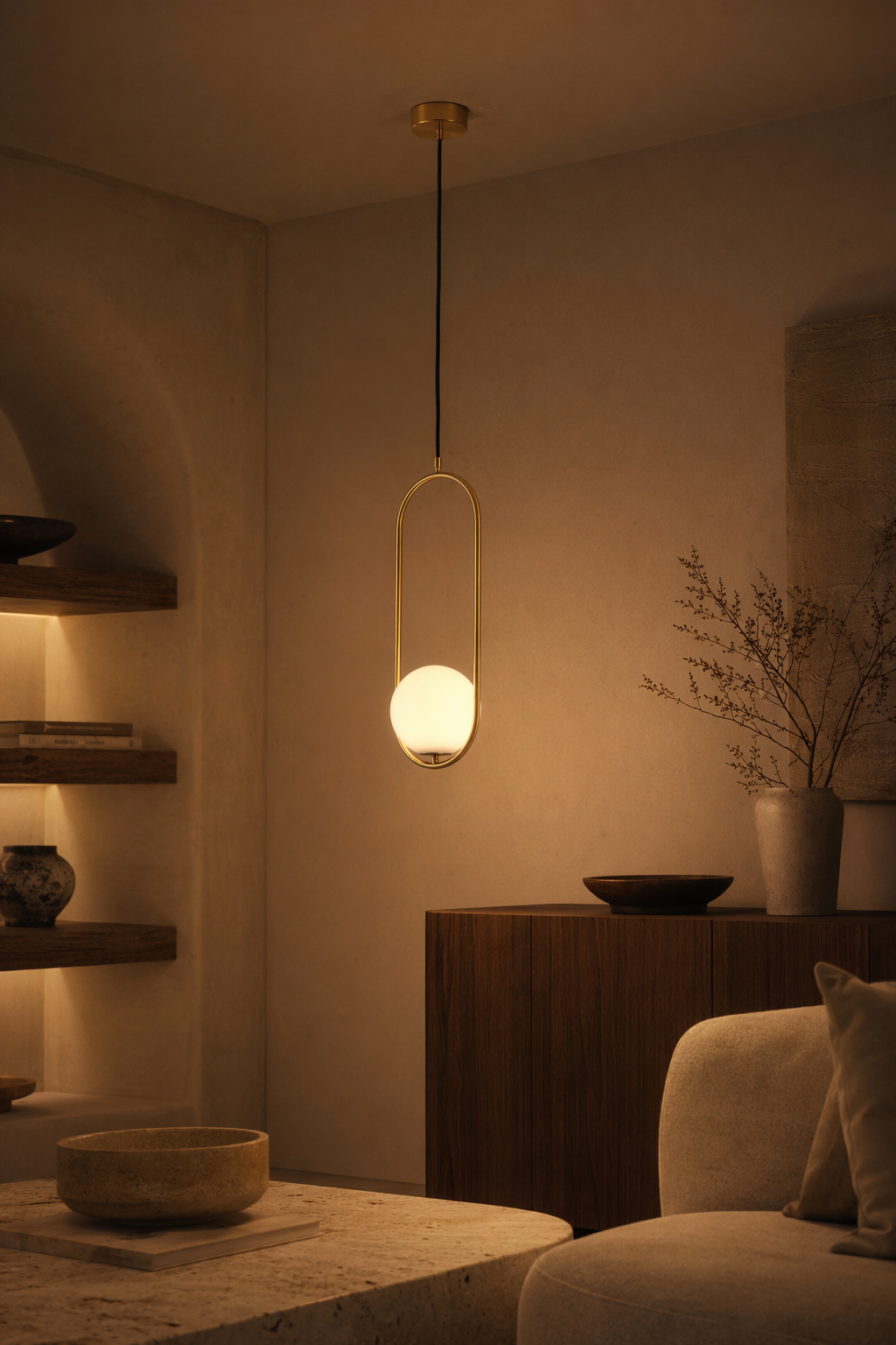 Modern U-Frame Copper Globe Pendant Light - 10 10-night-mood.png